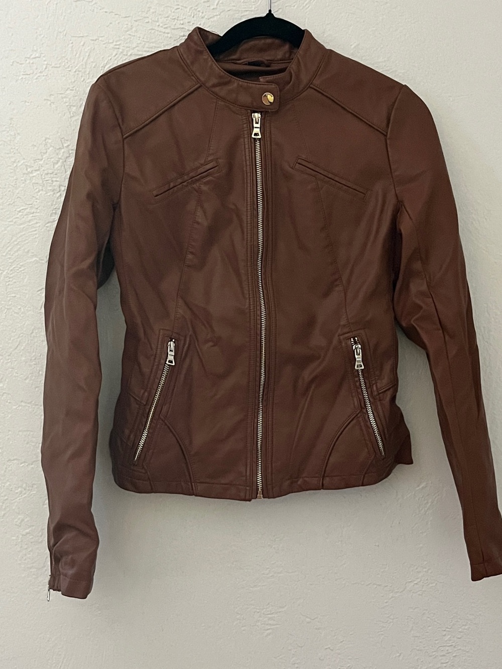 Guess Brown Faux Leather Jacket Small